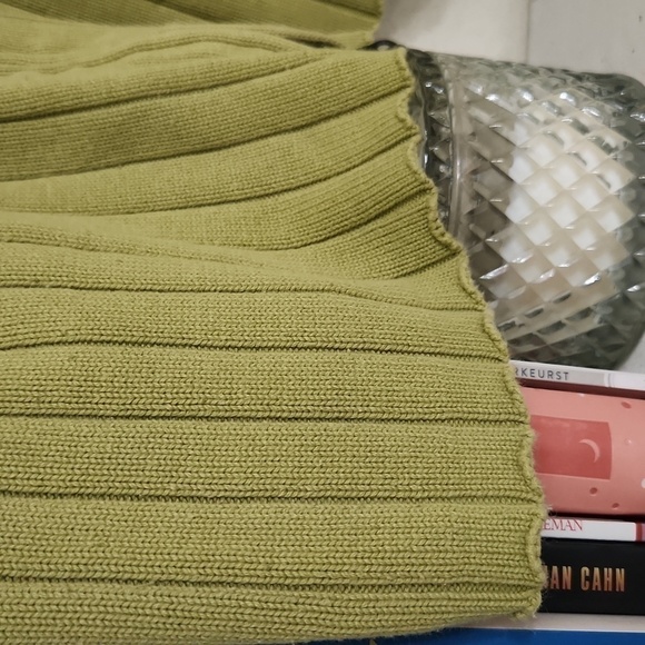 Silk/Cotton Green Ribbed Women's Sweater Career Preppy Feminine Large - Picture 7 of 10